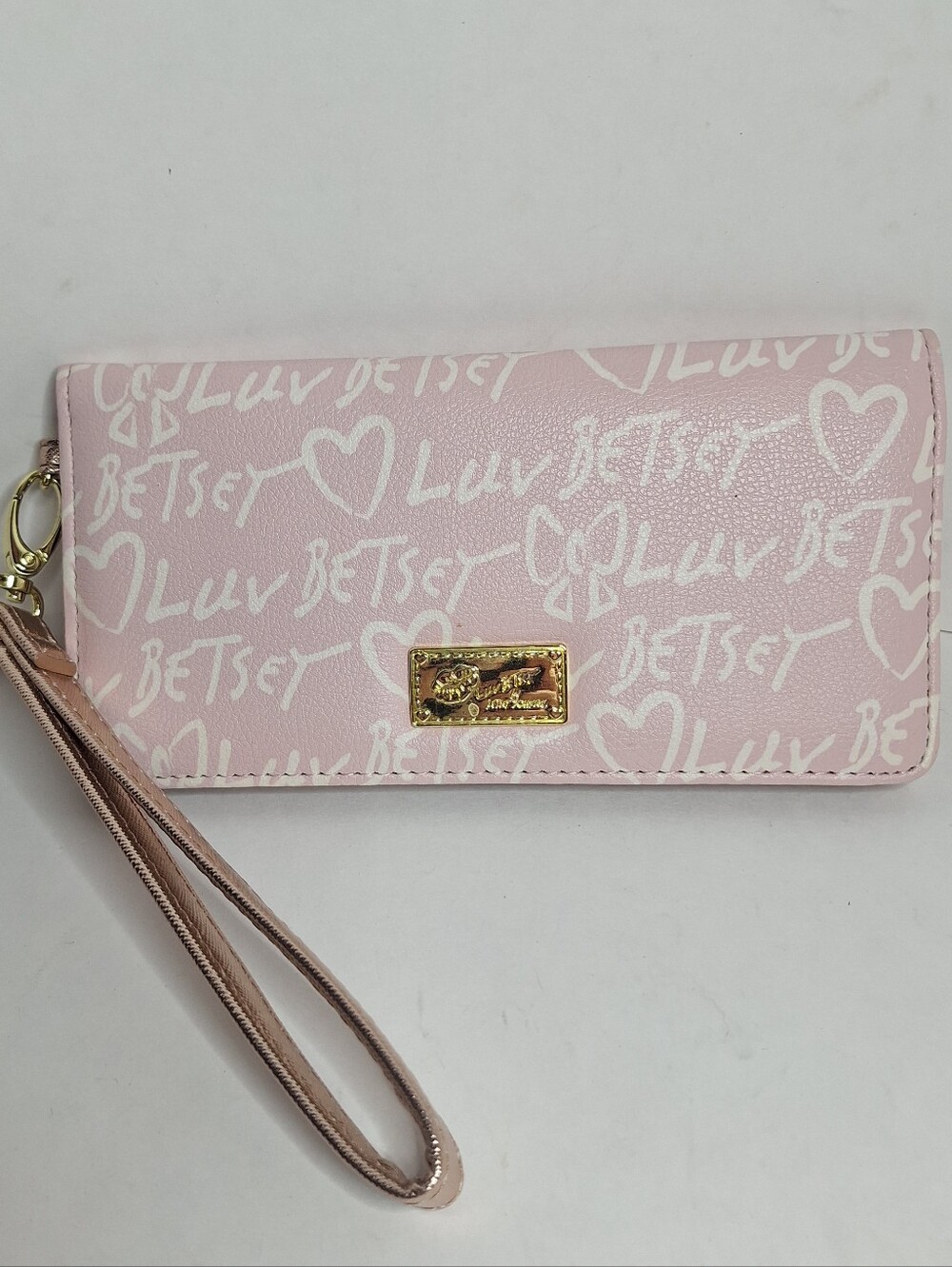 Luv Betsey by Betsey Johnson Faux Leather Snap Wallet Pink White Graffiti Logo